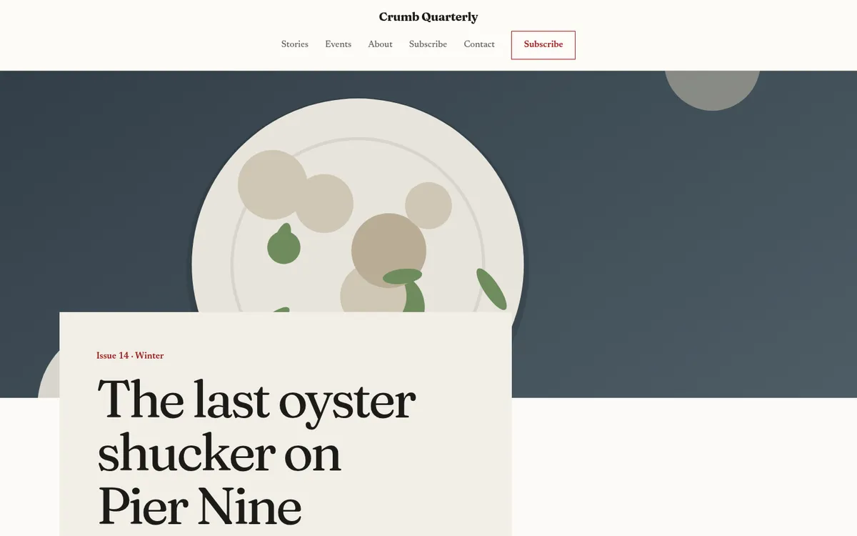 The home page of the Editorial template, shown for a food magazine