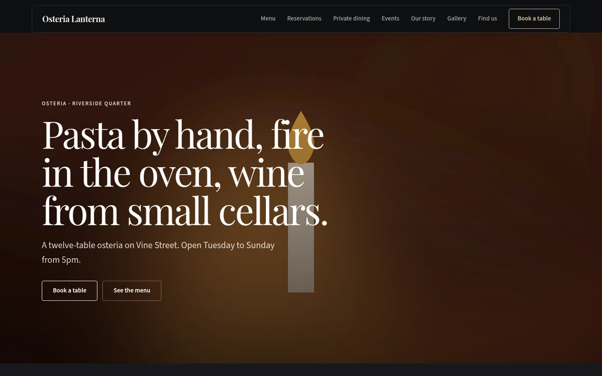 The home page of the Premium template, shown for a restaurant